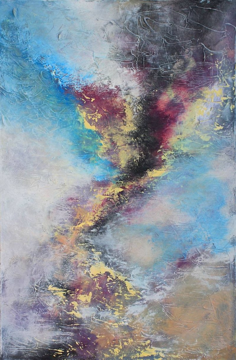 A volcano of feelings/ Painting Original Art Abstract Wall Art Acrylic on canvas - โปสเตอร์ - ผ้าฝ้าย/ผ้าลินิน สีน้ำเงิน