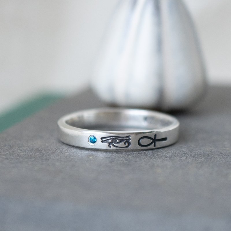 3mm Egyptian totem Ring, Sterling silver Ring, Handmade Zircon Ring,Gift for her - General Rings - Sterling Silver Silver