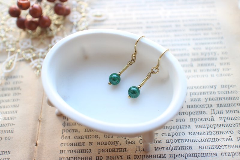 Fairy-Malachite brass earrings - Earrings & Clip-ons - Gemstone Green