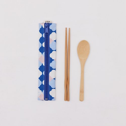 印花樂 inBlooom 拉鍊餐具袋(含餐具)/玻璃海棠2號/學院藍