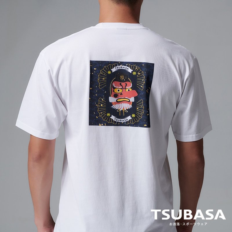 YAMATO聯名款 圓領白T-shirt 天狗圖案 情侶裝 短袖 - 男 T 恤 - 棉．麻 白色