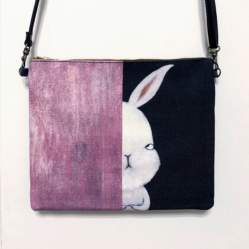 emmaAparty illustration crossbody bag: hide the rabbit - Messenger Bags & Sling Bags - Cotton & Hemp Pink