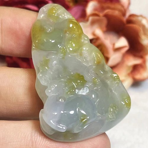 多寶晶石 多寶晶石/天然翡翠A貨梅花鹿/冰種翡翠/鹿牌/冰黃翡翠/附證書