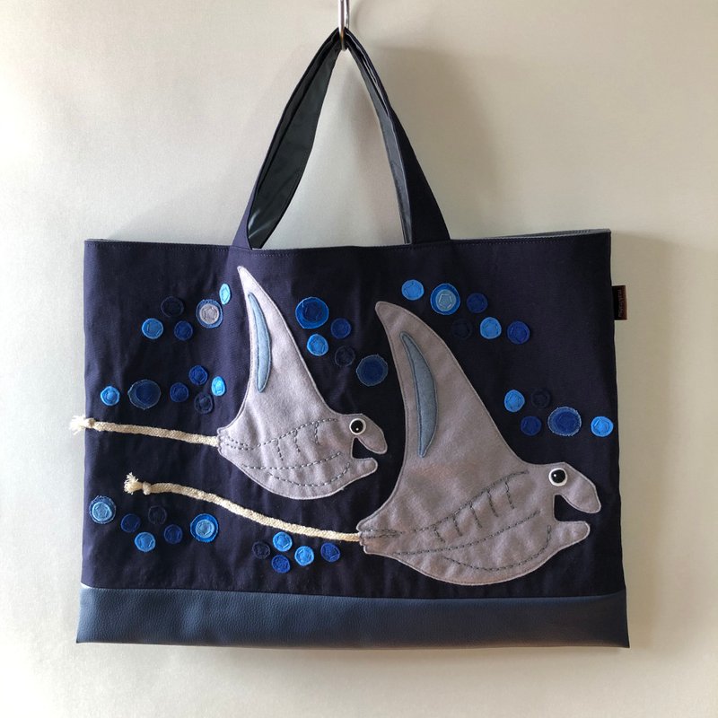 Manta *  Book Bag (Navy) Applique / Boys / Girls / With Synthetic Leather - Other - Cotton & Hemp Black