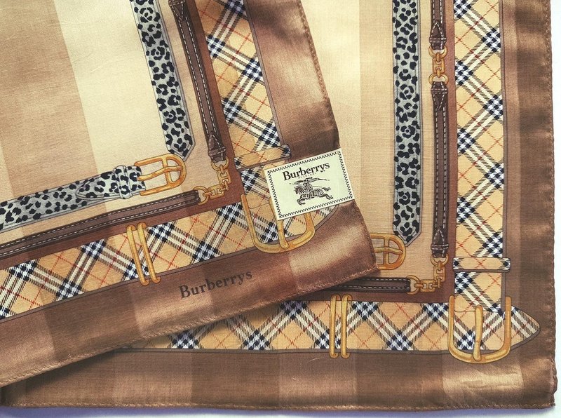 Burberry Vintage Scarf Belt Check Border Print 23 x 23 inches - ผ้าเช็ดหน้า - ผ้าฝ้าย/ผ้าลินิน สีกากี