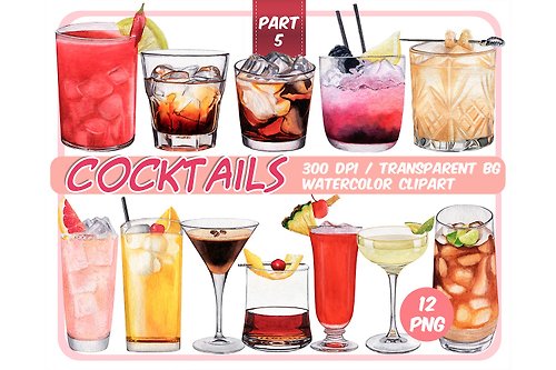 ArtfulStudio Watercolor signature Cocktails clipart-Alcoholic Drinks png