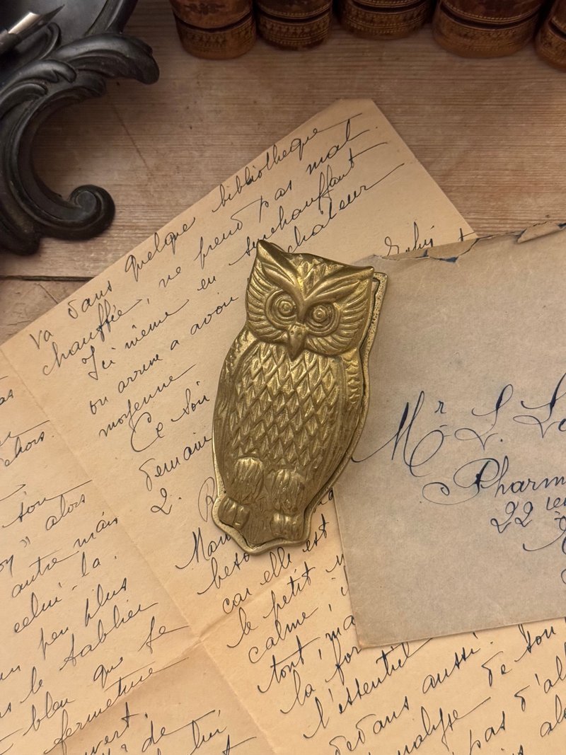 40279-法國黃銅貓頭鷹造型文件夾French brass owl shaped clip - 文件夾/資料夾 - 銅/黃銅 