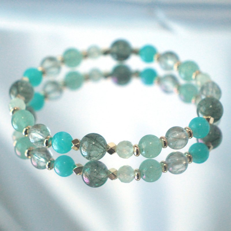 Crystal Bracelet - Green Hair Stone- Amazonite - Stone- Lucky - Prosperous Business and Popularity - Bracelets - Crystal Green