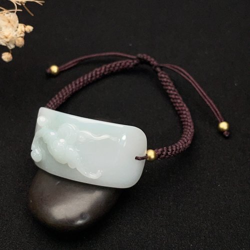 瓔珞珠寶盒 E.L.Jewelry Box 冰飄綠雕花手牌編織手鍊 | 天然緬甸翡翠A貨 | 送禮