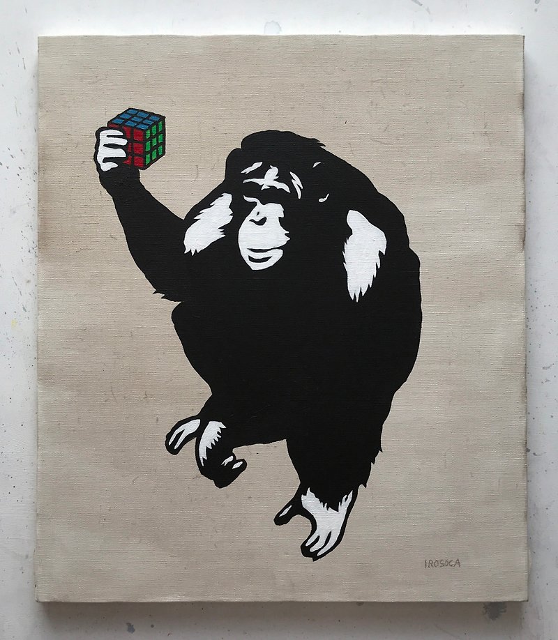 [IROSOCA] Chimpanzee EASY canvas painting F6 size original picture - โปสเตอร์ - วัสดุอื่นๆ สีดำ