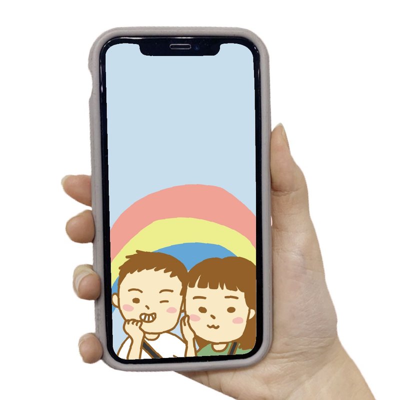 【客製化禮物】情侶客製化手繪Q版手機桌布 - 似顏繪/客製畫 - 其他材質 多色