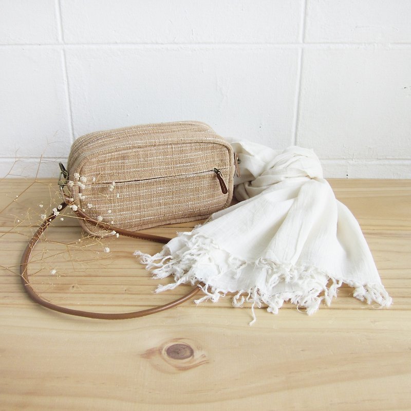 Goody Bag / Natural-Tan Cross-body Little Tan Width Bags with Thai Saloo Cotton Scarf in Natural Color - 側背包/斜背包 - 棉．麻 橘色