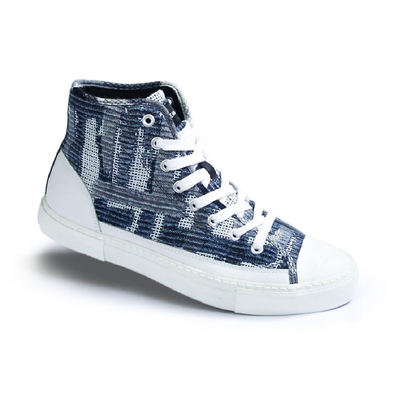 DYCTEAM - Cross Pattern Jacquard Gaotong Shoes (high tube) - รองเท้าลำลองผู้ชาย - วัสดุอื่นๆ สีน้ำเงิน