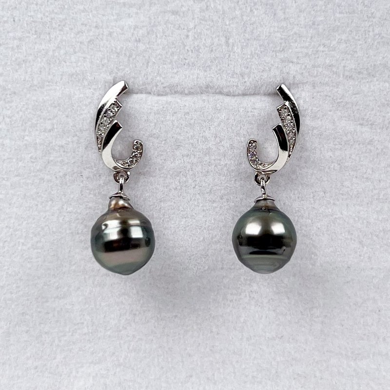 One of a Kind 925 Silver Earrings Peacock Gray Green Baroque Tahitian Sea Pearls - ต่างหู - ไข่มุก สีเขียว