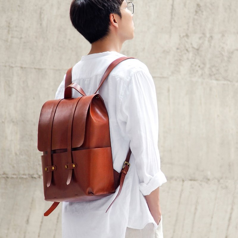 Backpack -Chestnut - Backpacks - Genuine Leather 