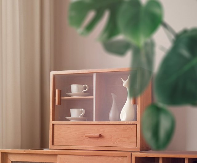 大正の美しい木製卓上引き戸収納キャビネット手作り北米産チェリー材