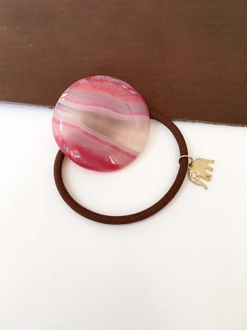 Pink agate & Elephant Hair-tie - Hair Accessories - Stone Pink