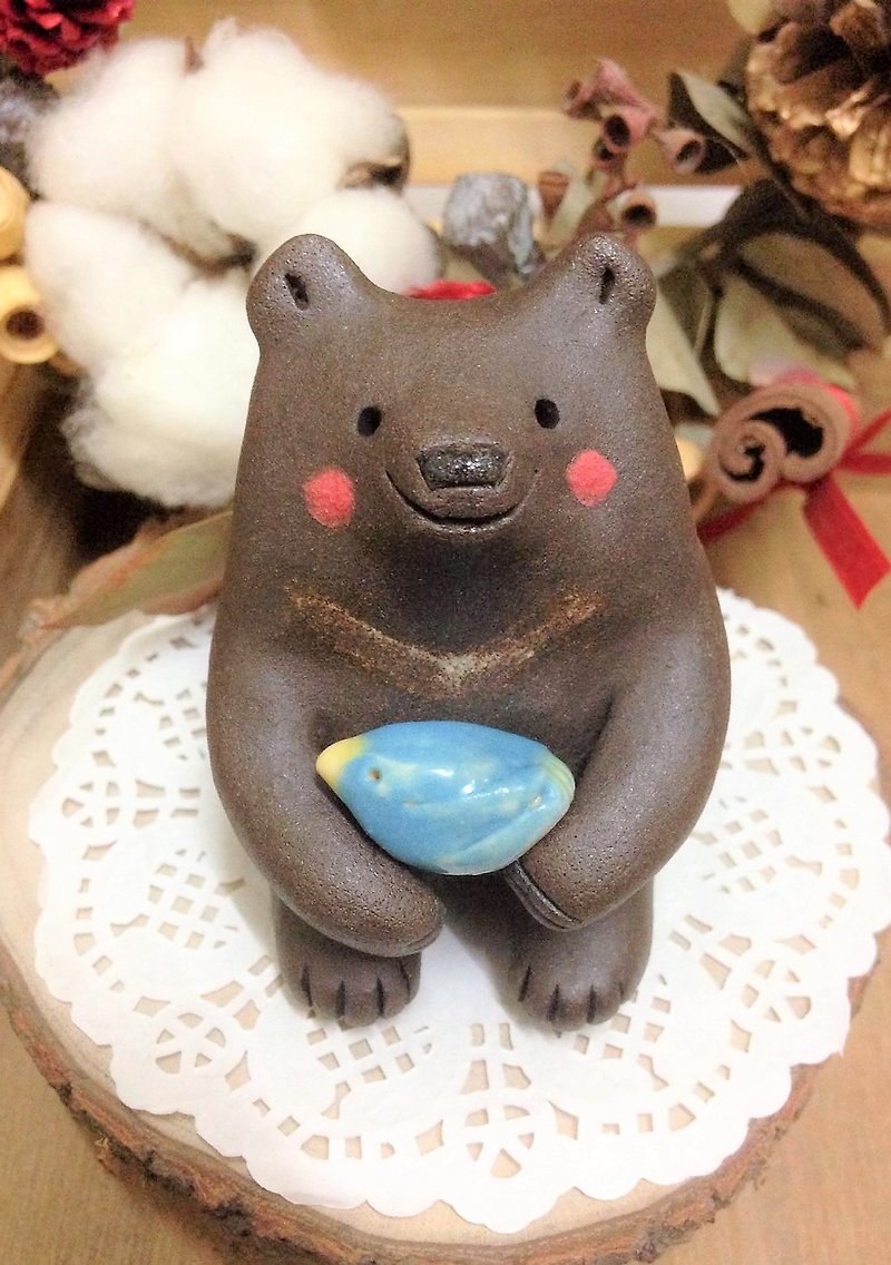 クマの友人 - ダチョウとチョコレートクマ - 花瓶・植木鉢 - 陶器 多色