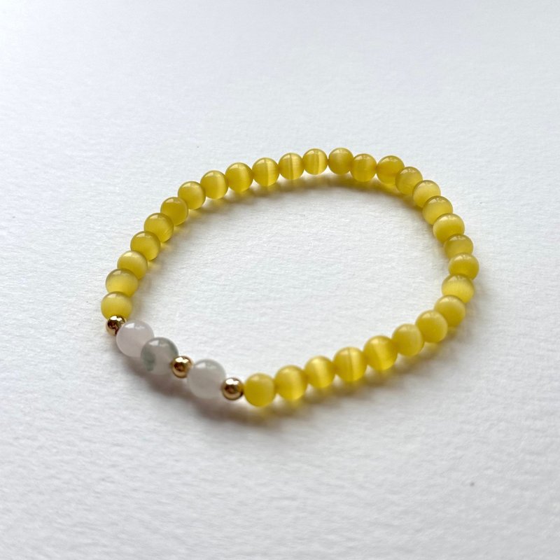 [Stone of Luck] Yellow cat's eye Stone Tianshan green simple gold-plated light bracelet wealth confidence amulet to calm the mind - สร้อยข้อมือ - หิน สีเหลือง