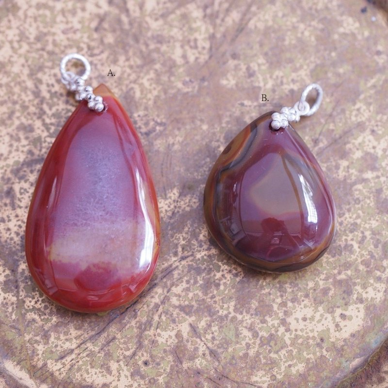 天然戰國紅瑪瑙 手工純銀墜子 Natural Red Agate Silver Pendant - 項鍊 - 半寶石 紅色