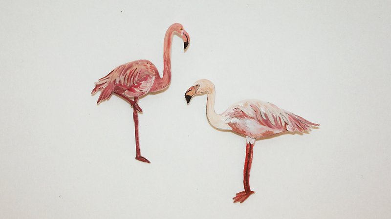 Flamingo flamingo / hand-painted brooch / a set of two - Brooches - Acrylic Multicolor