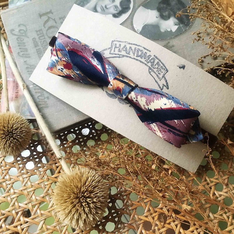 Papa's Bow Tie- Antique Cloth Tie Tie Handmade Bow Tie - Lonely Foodie - Blue Narrow Edition - Bow Ties & Ascots - Silk Multicolor