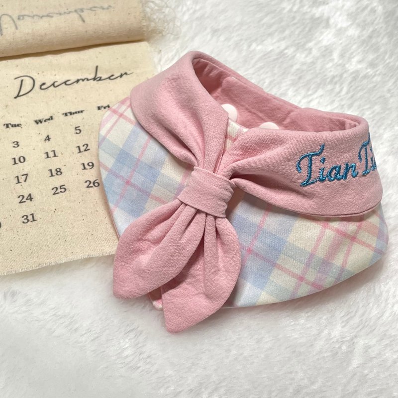 Wudu Handmade Embroidery - Plaid Navy Bandana Pet Bandana - Bow Ties & Ascots - Cotton & Hemp 