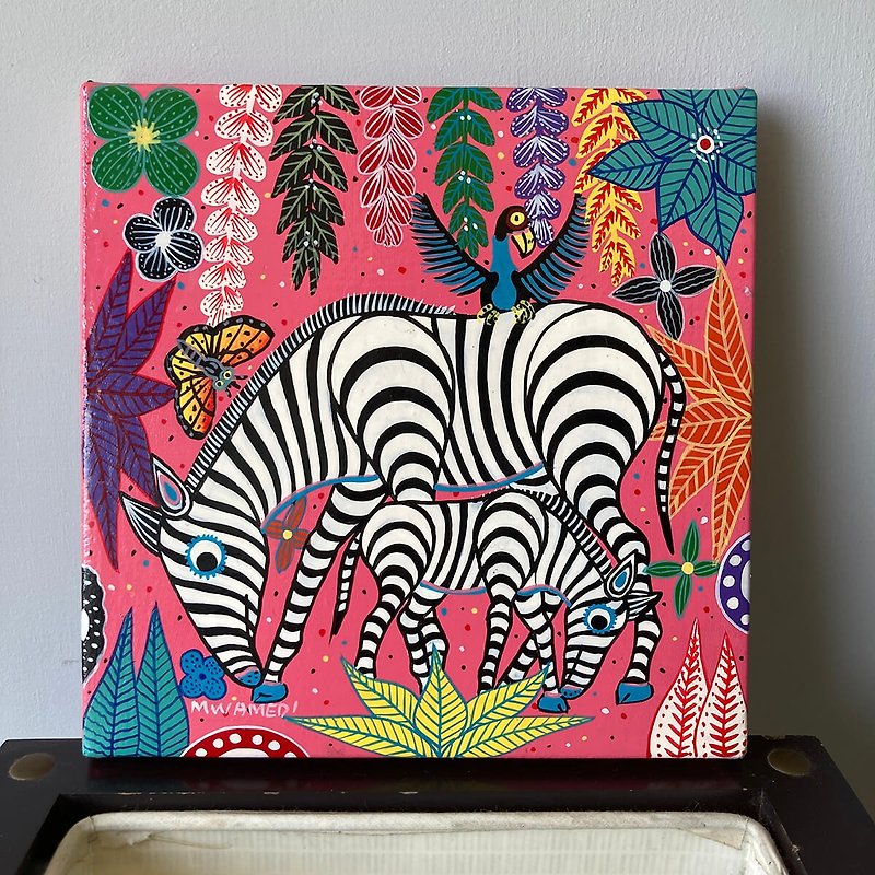 【U537 Zebra Family-Mwamedi】African art brought to Taiwan by air/20x20cm - โปสเตอร์ - วัสดุอื่นๆ 