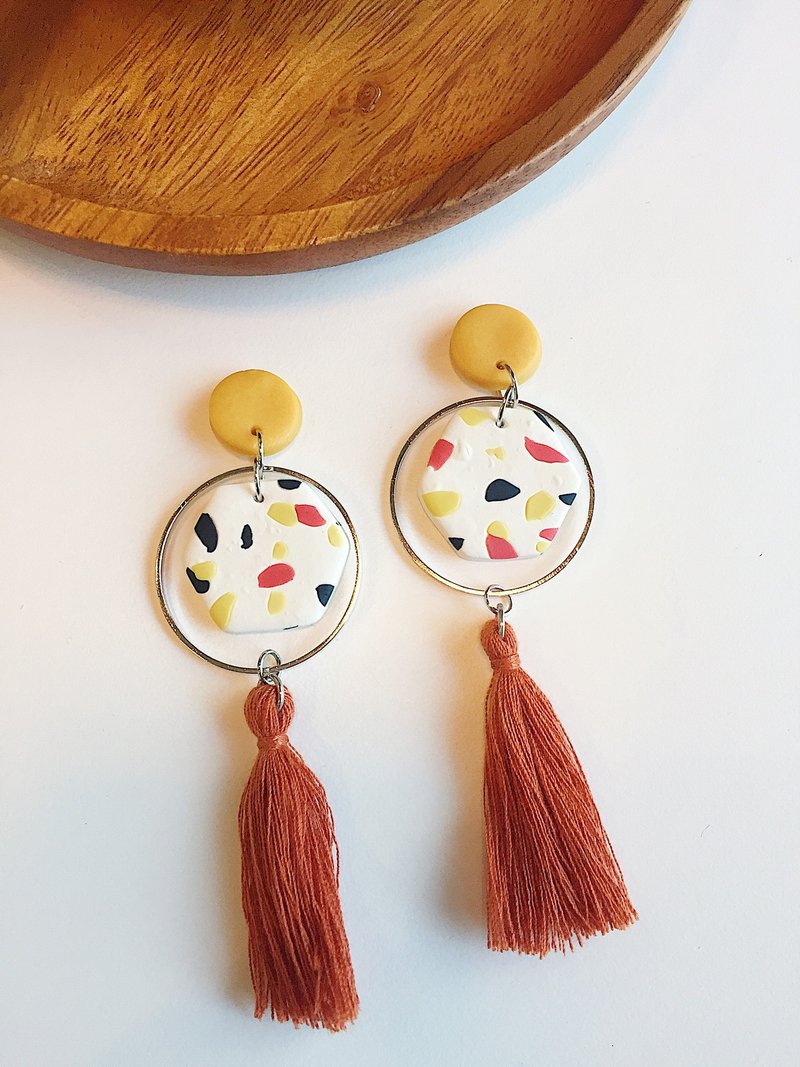 Hand made Polymer clay earrings Terrazzo collection Hexagon shape - 耳環/耳夾/耳骨夾 - 其他材質 多色