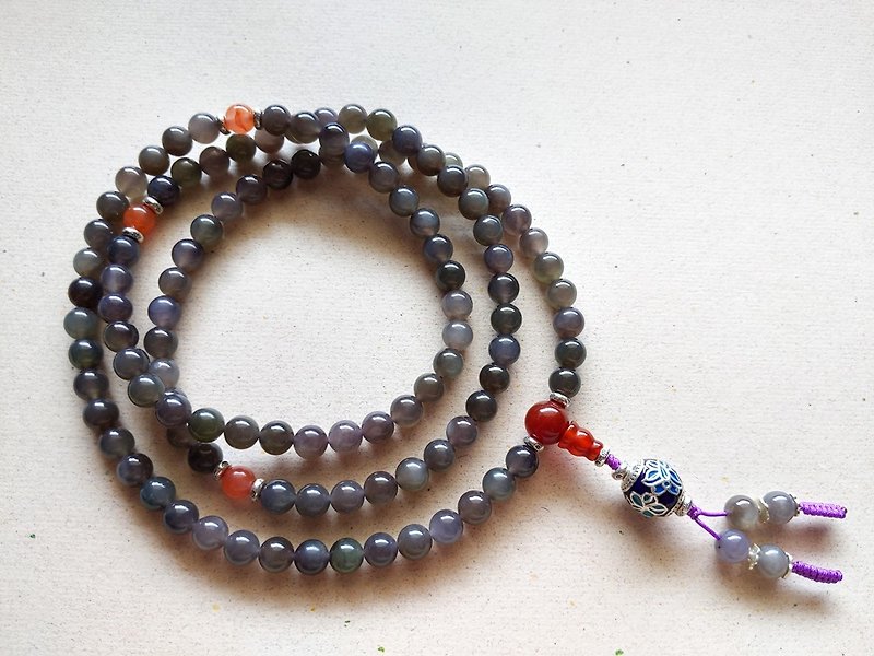 ORLI Jewelry 天然和闐玉晴水煙紫雙色108顆念珠 和田玉煙紫佛珠 - 項鍊 - 玉石 灰色