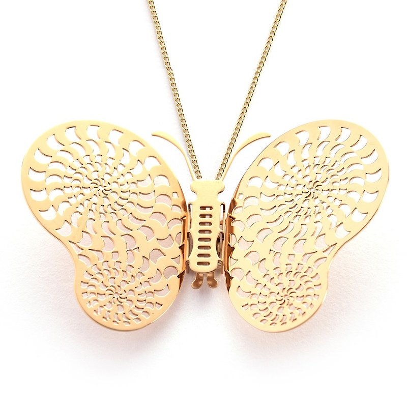 Changeable Wing Butterfly Necklace Aperture (Gold) Medical Stainless Steel Long Chain Graduation Gift Beautifully Wrapped - Necklaces - Other Metals Gold