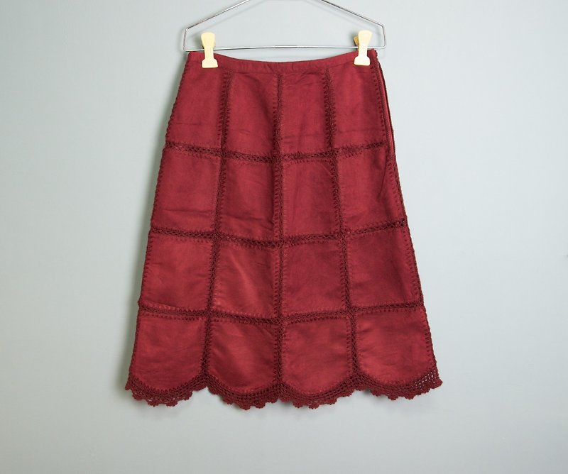 FOAK vintage burgundy wool crochet lace skirt - Skirts - Polyester Red