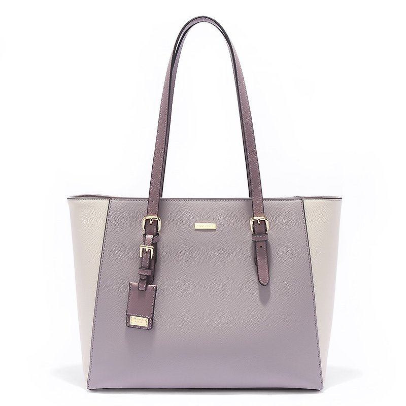 Stitching tote bag purple with white - Other - Faux Leather Multicolor