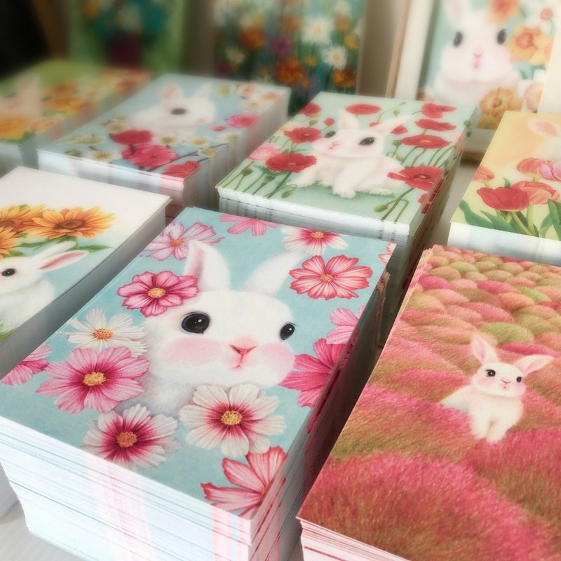 flower rabbit/postcard/set (12 pieces in a set) - การ์ด/โปสการ์ด - กระดาษ สีเหลือง