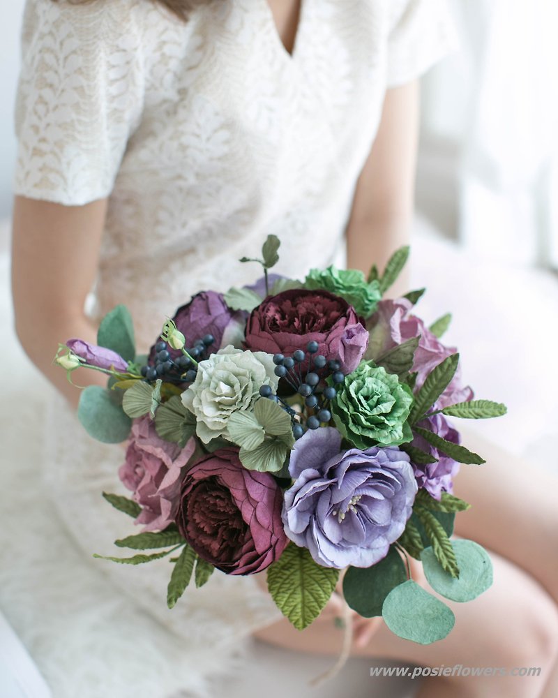 Wild Purple Peony Bridal Bouquet - งานไม้/ไม้ไผ่/ตัดกระดาษ - กระดาษ สีม่วง