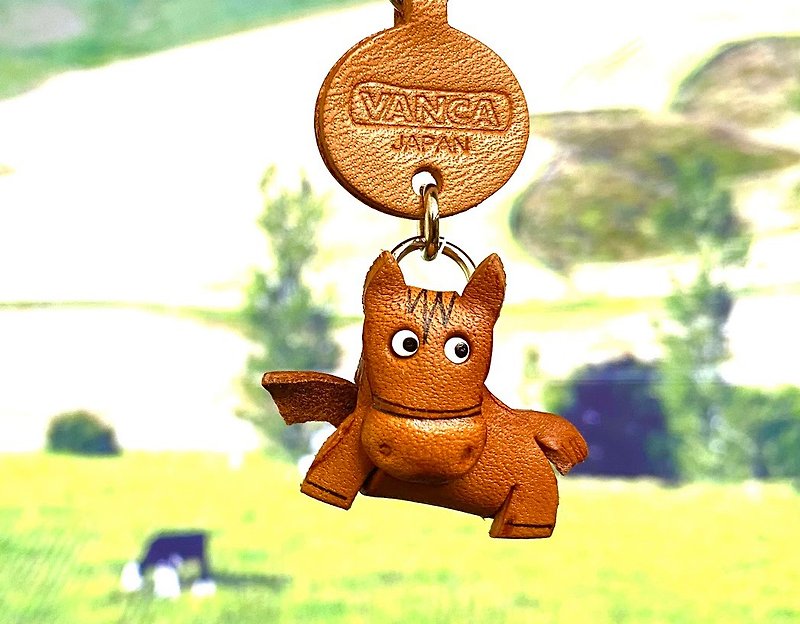 Horse Leather Animal Small Keychain VANCA CRAFT-Collectible Keyring - Keychains - Genuine Leather Brown