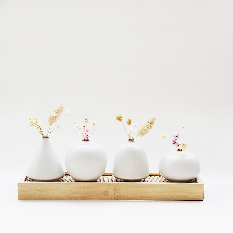 陶 花瓶/陶器 白色 - 手工陶瓷迷你花器組合裝
