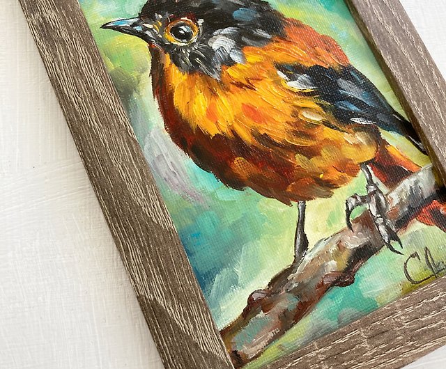 鳥油絵鳥の壁アート鳥アート額入り絵画小さな絵 - ショップ Soulart 