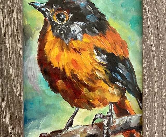 鳥油絵鳥の壁アート鳥アート額入り絵画小さな絵 - ショップ Soulart 