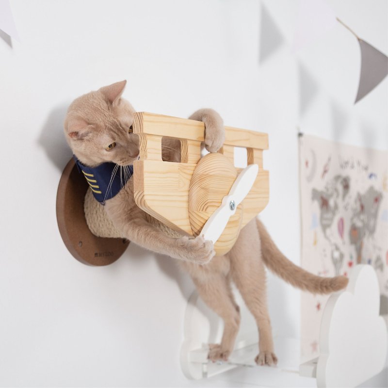[MYZOO Animal Relationship] Plane Cat Jump/Cat Scratching Post Plane - กระบะทรายแมว - ไม้ สีนำ้ตาล