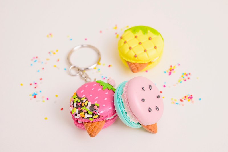 Freckle girl summer festival fruit ice cream macaron charm - Keychains - Clay Multicolor