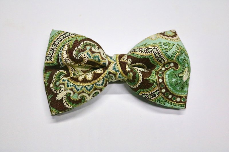 Grass green paisley double bow tie / British amoeba bow - Ties & Tie Clips - Cotton & Hemp Green