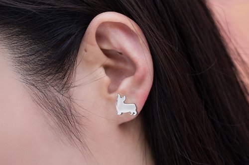 吳小姐3d訂製珠寶 柯基耳針式(可改夾式)-狗狗背影系列-抗敏醫療鋼
