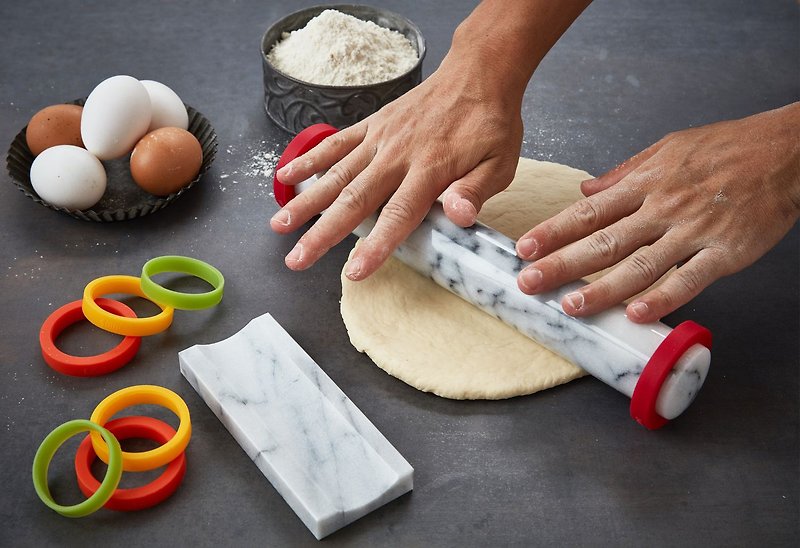 Adjustable Marble Rolling Pin with Removable Rings, Multicolored - Cookware - Stone White