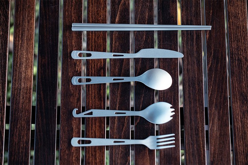 【Refine】Pure titanium lightweight 5-piece tableware set - Cutlery & Flatware - Other Metals Silver