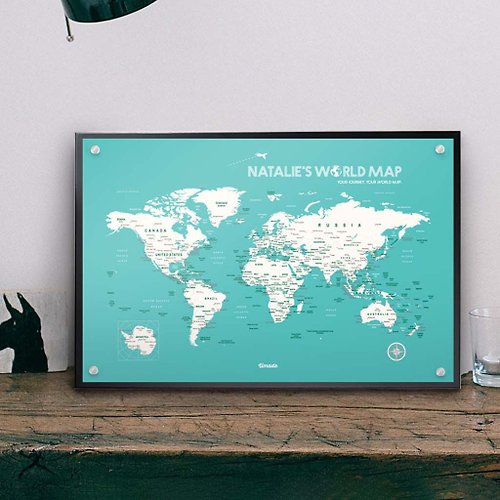 Umade 世界地圖-訂製磁吸系列海報-湖水綠(客製化禮物)-IKEA留言板款