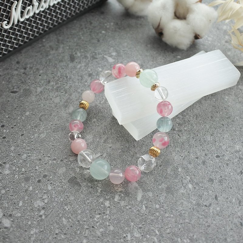 Cherry blossom rain on the green field:: Spring cherry blossom rain design bracelet - Bracelets - Crystal Pink