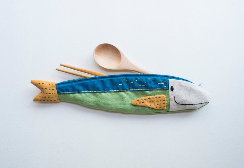 Travelling Tuna cutlery pouch - Ocean - 筷子/筷架 - 棉．麻 多色