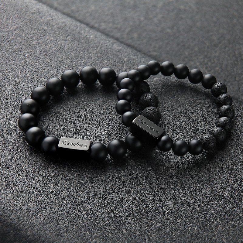 Black agate transfer bead bracelet 10mm/8mm round beads optional I can engrave the name I Couples and friends gifts for their own use - สร้อยข้อมือ - เครื่องเพชรพลอย สีดำ