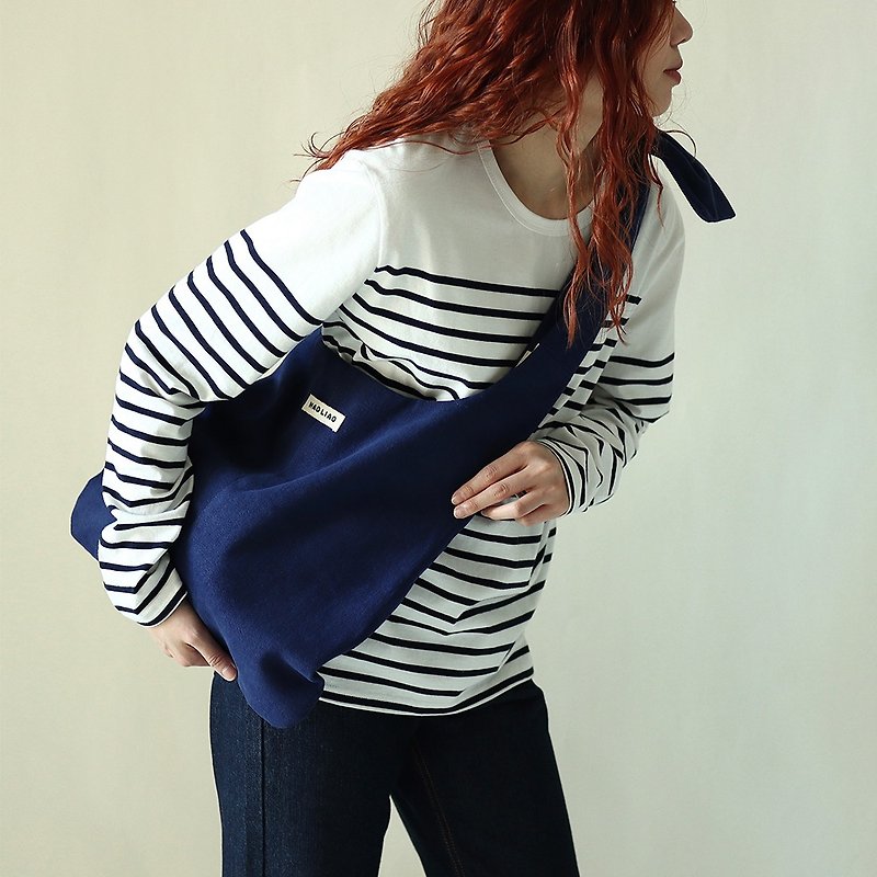 Blue Shoulder Bag Tote Bag /Large Size/ - กระเป๋าแมสเซนเจอร์ - ผ้าฝ้าย/ผ้าลินิน 